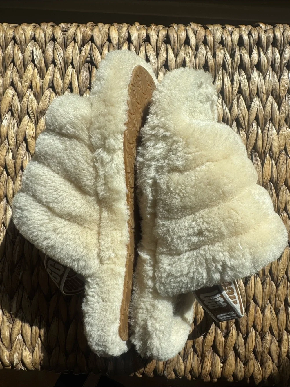 UGG kids Plush Sheepskin Slide Sandals in Cream